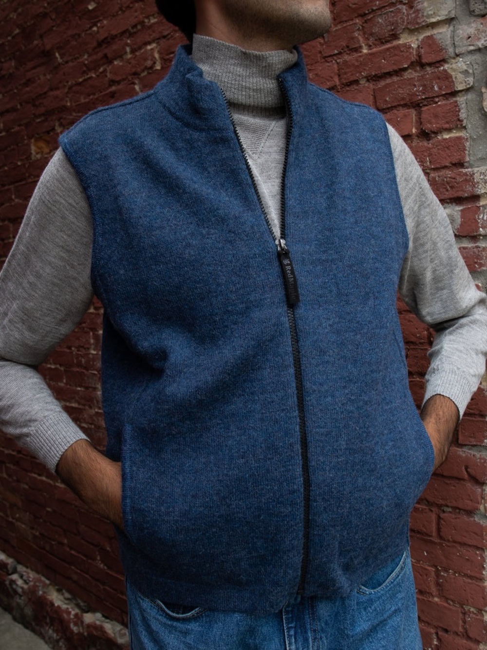 Red Maple Sportswear Bucksport Zip Alpaca Cotton Vest Denim Blue Size L